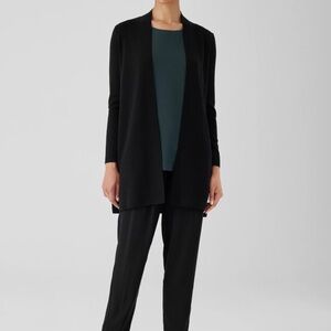 Eileen Fisher Wool Black Open Front Cardigan Woman's Size Large